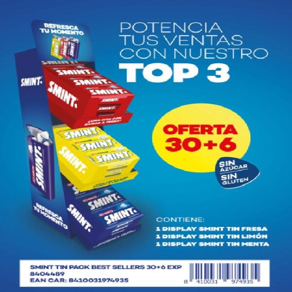 LOTE SMINT TIN (10027392) BEST SELLER 30+6 MENTA , FRESA,LIMON