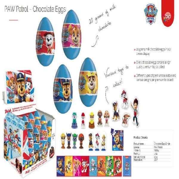 Huevos de Chocolate Héroes Patrulla Canina - 24 unidades de 20g
